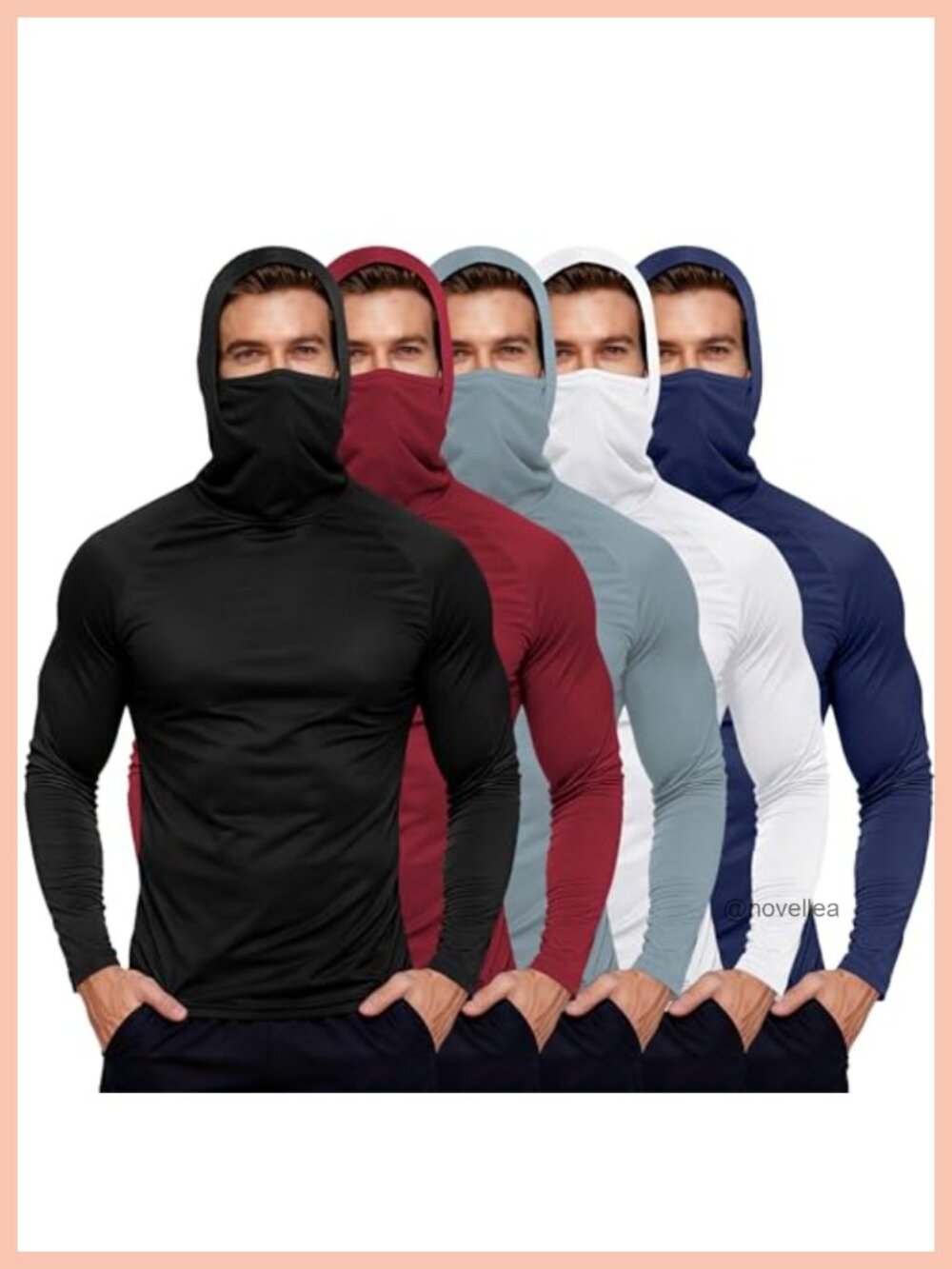 Men's UPF Fishing Hoodie Rash Guard Long Sleeve Face Mask 5 Pack